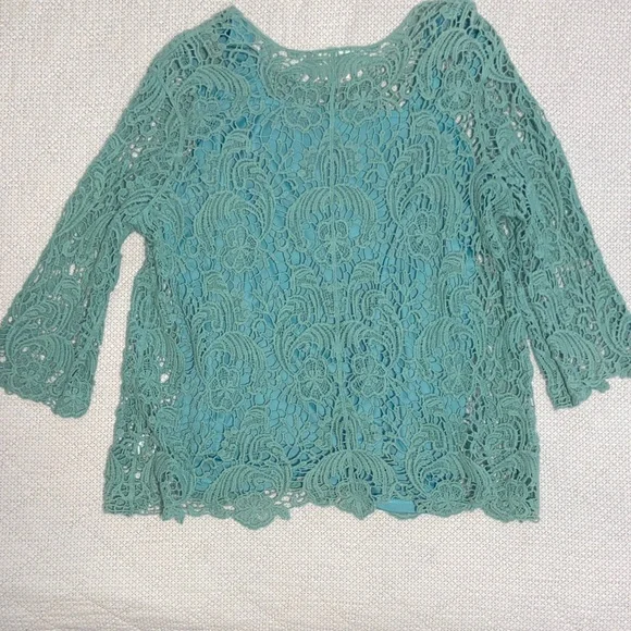 Elegant Lace Blouse in Teal - Picture 4 of 4